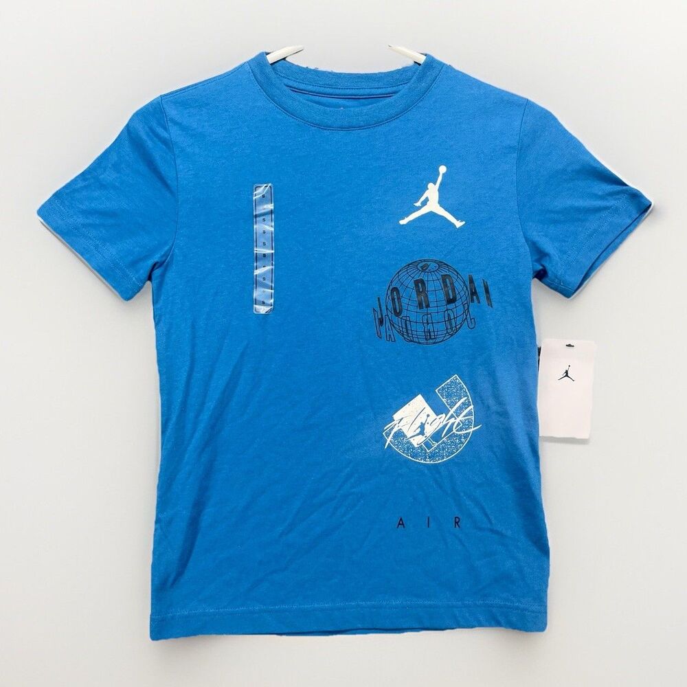 Jordan Air Globe Short Sleeve T-Shirt Youth Small 95D121-U1R Industrial Blue
